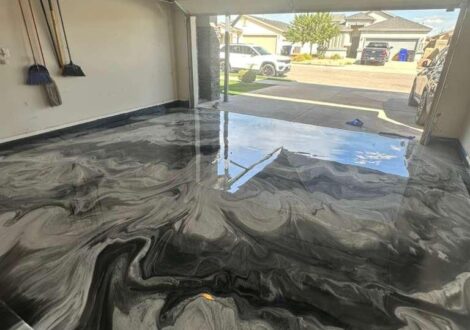 Black and Silver Metallic Epoxy Garage installed by Epoxee in El Paso, TX