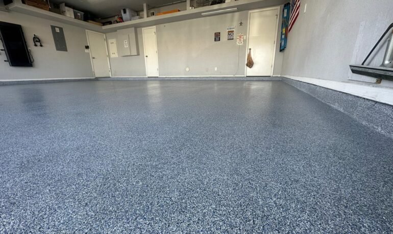 Blue Gray Flake Epoxy Garage Floor installed by Epoxee in El Paso, TX