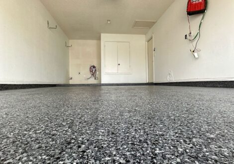 Gray and White Flake Epoxy Garage Floor installed by Epoxee in El Paso, TX