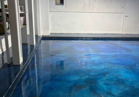 Ocean Blue Metallic Epoxy Floor installed by Epoxee in El Paso, TX