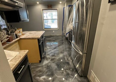 White and Silver Metallic Epoxy Kitchen installed by Epoxee in El Paso, TX