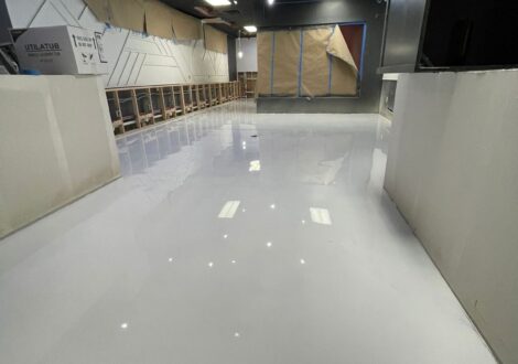 White Solid Color Epoxy Commercial Hallway installed by Epoxee in El Paso, TX